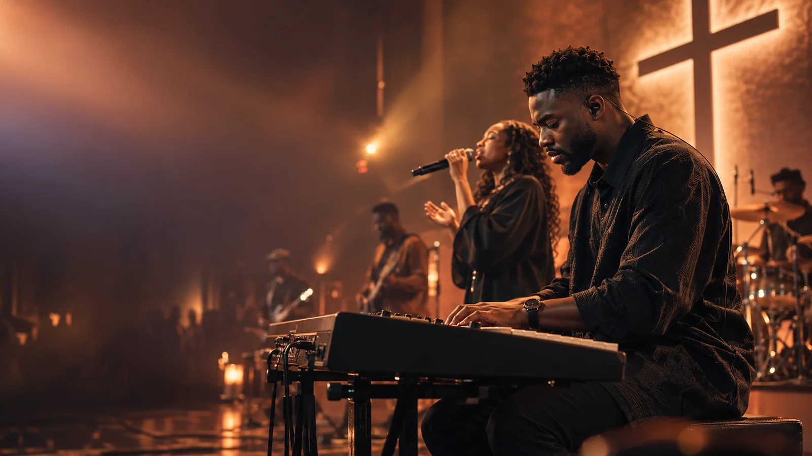 Keyboardist playing during a worship service